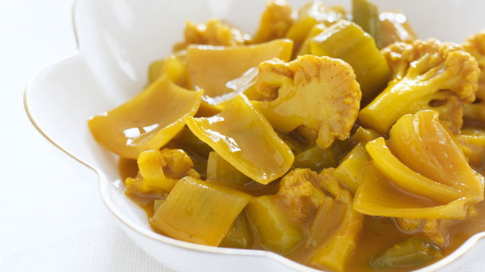 Picture of Delia Smith's english mustard pickle piccalilli recipe in a white serving bowl