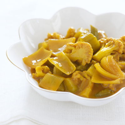 Picture of Delia Smith's english mustard pickle piccalilli recipe in a white serving bowl