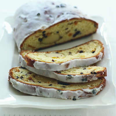 a picture of sliced stollen cake on a white plate